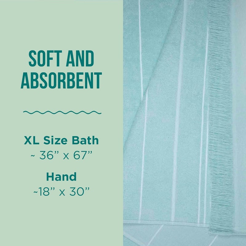 Sand Cloud Turkish Bath Towels Bundle for Bathroom, Set of 4 (Classic Seaglass) - Large Size - 100% Certified Organic Cotton Yarn is Lightweight, Soft & Absorbent - Premium Bath Towels Dry Faster - Image 3